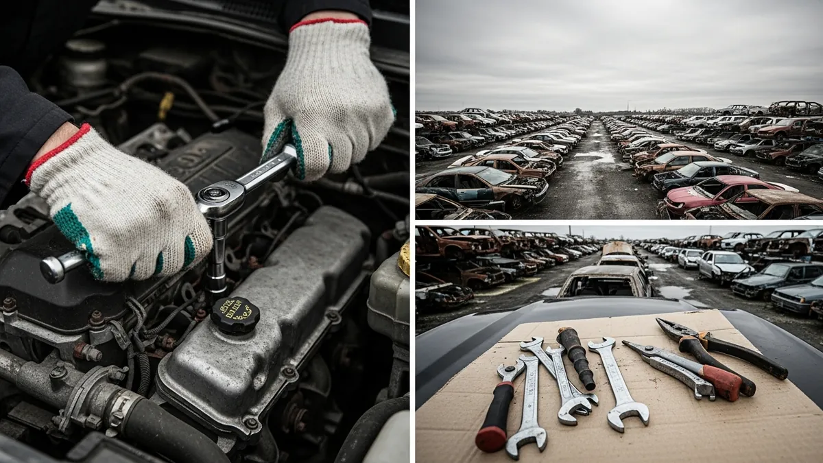 Gloved hands using a socket wrench to remove a component from an engine bay