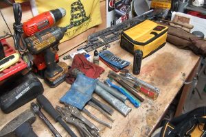 Tools and gear needed to pull parts at a junkyard
